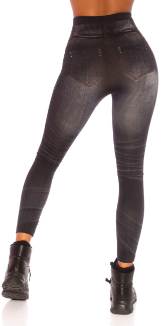 Sexy jeanslook leggings met kant cutouts zwart